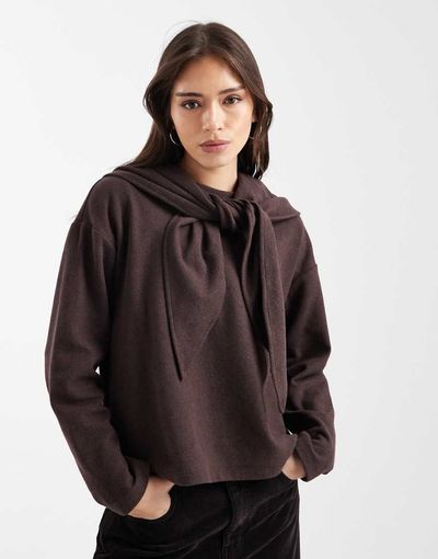 ASOS DESIGN ASOS DESIGN scarf detail supersoft long sleeve top in brown
