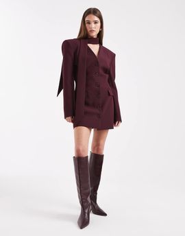 ASOS DESIGN ASOS DESIGN scarf neck blazer mini dress in plum-Red