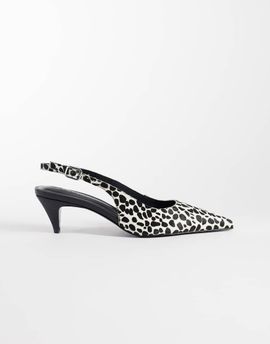 ASOS DESIGN ASOS DESIGN Scarlet premium hair on real leather slingback kitten heels in dalmation-MULTI