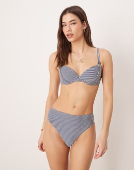 ASOS DESIGN ASOS DESIGN Scarlet stripe Azores high waisted high leg bikini bottom in Indigo-Purple