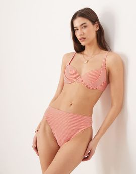 ASOS DESIGN ASOS DESIGN Scarlet stripe Azores high waisted high leg bikini bottom in orange