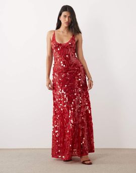 ASOS DESIGN ASOS DESIGN scattered paillette sequins scoop neck maxi dress in red