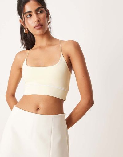ASOS DESIGN ASOS DESIGN scoop neck strappy bralette with sporty elastic trim in lemon-Yellow