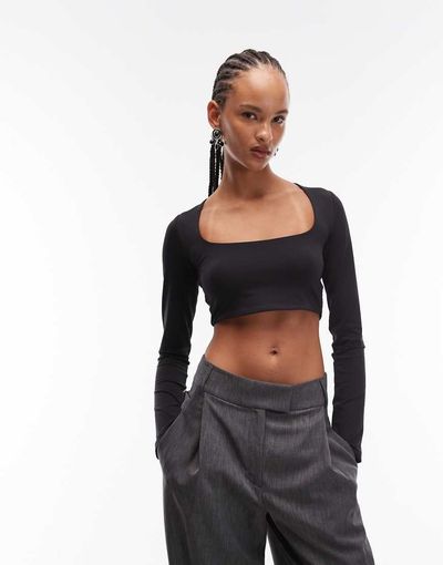 ASOS DESIGN ASOS DESIGN scoop neck ultra crop top in black - part of a set