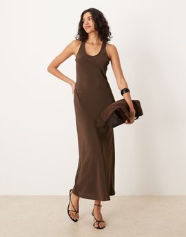 ASOS DESIGN ASOS DESIGN scoop satin slip maxi dress in chocolate-Multi