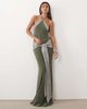 ASOS DESIGN ASOS DESIGN sculpting halter neck maxi dress with sequined sash in khaki green - 1