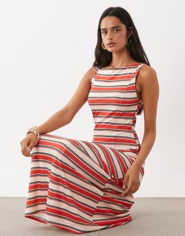 ASOS DESIGN ASOS DESIGN seamed stripe boat neck midi dress-MULTI