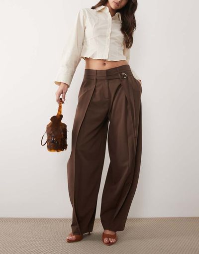 ASOS DESIGN ASOS DESIGN self belt high rise barrel pants in mocha-Neutral