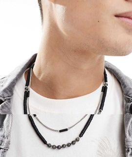 ASOS DESIGN ASOS DESIGN semi-precious beaded 2 pack necklace in multi-Silver