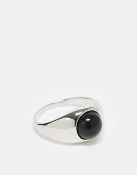 ASOS DESIGN ASOS DESIGN semi-precious black agate stone signet ring in silver
