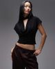 ASOS DESIGN ASOS DESIGN semi sheer rhinestone deep cowl neck top in black - 1