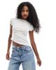 ASOS DESIGN ASOS DESIGN semi sheer short sleeve top with asymmetric hem in ivory-White - 1