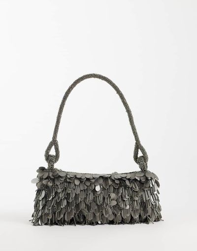 ASOS DESIGN ASOS DESIGN sequin & bead shoulder bag in gunmetal silver