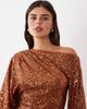 ASOS DESIGN ASOS DESIGN sequin asymmetrical draped sleeve top in rust-Orange - 4