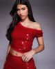 ASOS DESIGN ASOS DESIGN sequin mesh mix asymmetric off-shoulder top in red - part of a set - 1