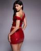 ASOS DESIGN ASOS DESIGN sequin mesh mix asymmetric off-shoulder top in red - part of a set - 4