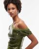 ASOS DESIGN ASOS DESIGN sequin mesh mix off the shoulder top in olive - part of a set-Green - 3