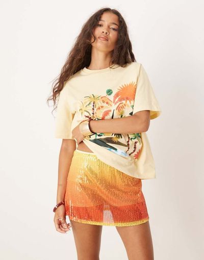 ASOS DESIGN ASOS DESIGN sequin mini skort in orange ombre print