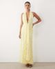 ASOS DESIGN ASOS DESIGN sequin plisse plunge halter maxi dress with scarf detail in yellow - 1