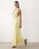 ASOS DESIGN ASOS DESIGN sequin plisse plunge halter maxi dress with scarf detail in yellow - 4
