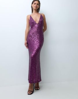 ASOS DESIGN ASOS DESIGN sequin scooped plunge sequin maxi dress in purple-Black