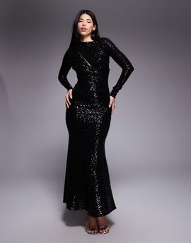 ASOS DESIGN ASOS DESIGN sequin slash front draped maxi dress in black