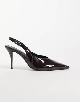 ASOS DESIGN ASOS DESIGN Serena slingback stiletto heels in chocolate patent-Brown
