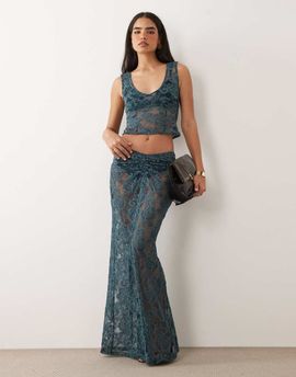 ASOS DESIGN ASOS DESIGN set lace maxi skirt in teal-Blue