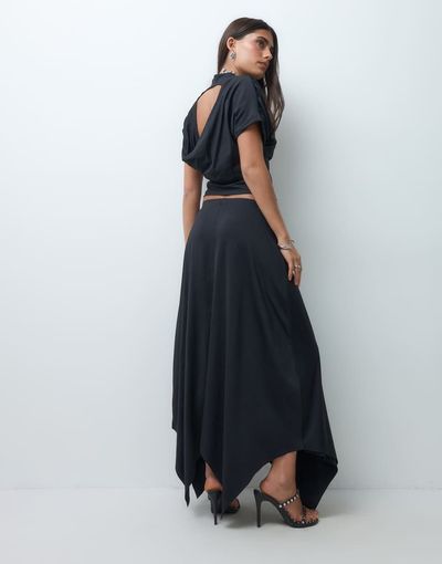 ASOS DESIGN set layered hank hem draped skirt in black-Blue