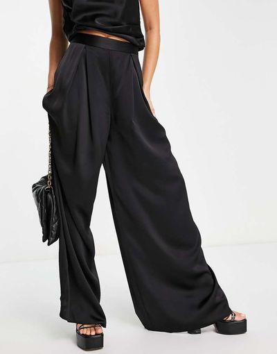 ASOS DESIGN ASOS DESIGN set satin wide leg pants-Black
