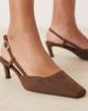 ASOS DESIGN ASOS DESIGN Shadow chisel toe slingback mid heel shoes in chocolate suedette-Brown - 2
