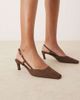 ASOS DESIGN ASOS DESIGN Shadow chisel toe slingback mid heel shoes in chocolate suedette-Brown - 4