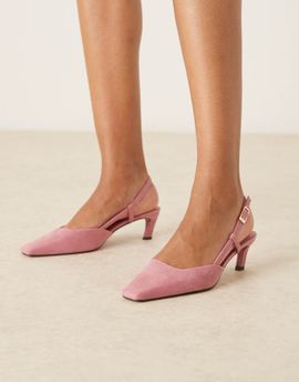 ASOS DESIGN ASOS DESIGN Shadow chisel toe slingback mid heel shoes in dusty pink suedette
