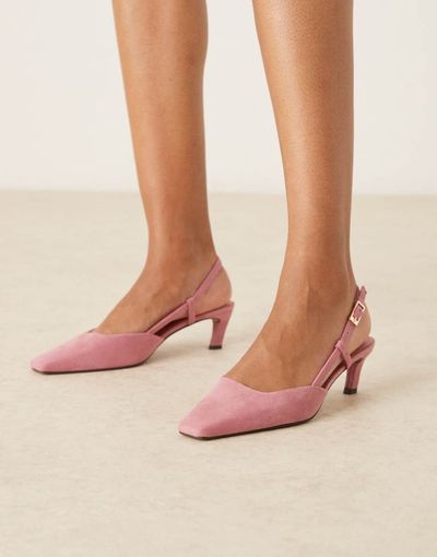 ASOS DESIGN ASOS DESIGN Shadow chisel toe slingback mid heel shoes in dusty pink suedette