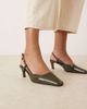 ASOS DESIGN ASOS DESIGN Shadow chisel toe slingback mid heel shoes in green patent - 4