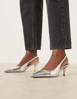 ASOS DESIGN ASOS DESIGN Shake chisel toe slingback mid heel shoes in silver