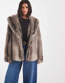 ASOS DESIGN ASOS DESIGN shawl collar faux fur jacket in gray stripe