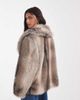 ASOS DESIGN ASOS DESIGN shawl collar faux fur jacket in gray stripe - 4