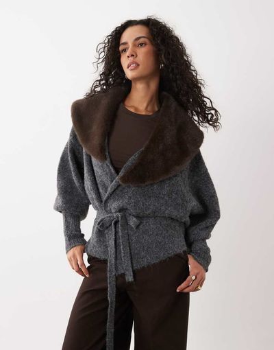 ASOS DESIGN ASOS DESIGN shawl collar oversized cardigan in heather gray