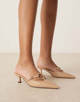 ASOS DESIGN ASOS DESIGN Shay ring detail kitten heeled mules in beige-Neutral