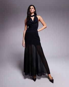 ASOS DESIGN ASOS DESIGN sheer and solid fishtail maxi skirt in black