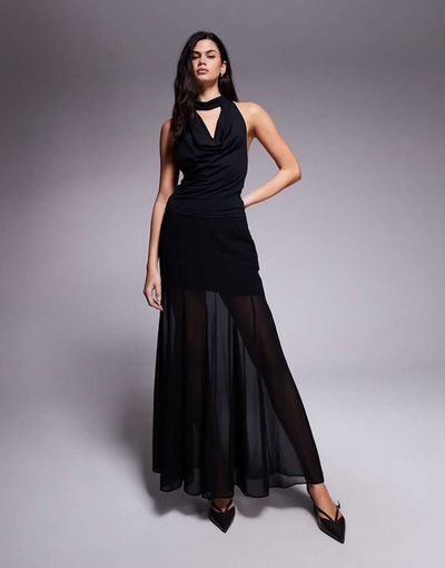 ASOS DESIGN ASOS DESIGN sheer and solid fishtail maxi skirt in black