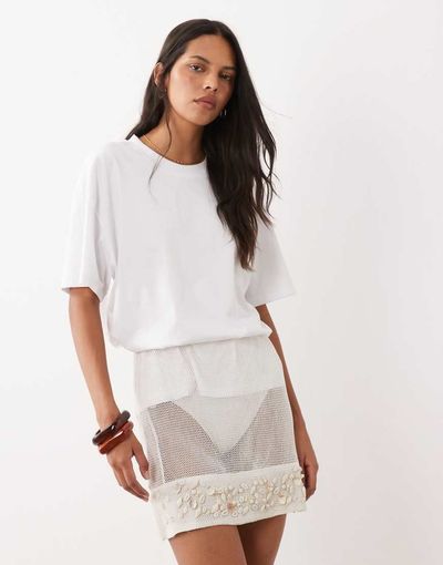 ASOS DESIGN ASOS DESIGN sheer crochet mini skirt with faux shell trim in white