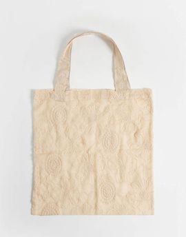 ASOS DESIGN ASOS DESIGN sheer floral embroidered tote bag in stone-White