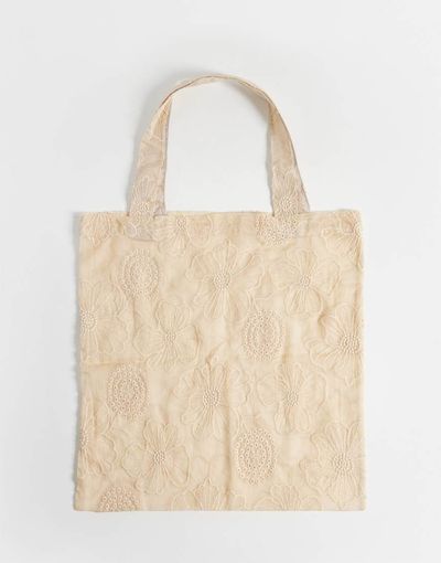 ASOS DESIGN ASOS DESIGN sheer floral embroidered tote bag in stone-White