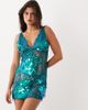 ASOS DESIGN ASOS DESIGN sheer lace cami mini dress with placement embellishment in teal-Blue - 1