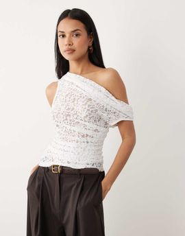 ASOS DESIGN ASOS DESIGN sheer lace ruched asymmetric top in white