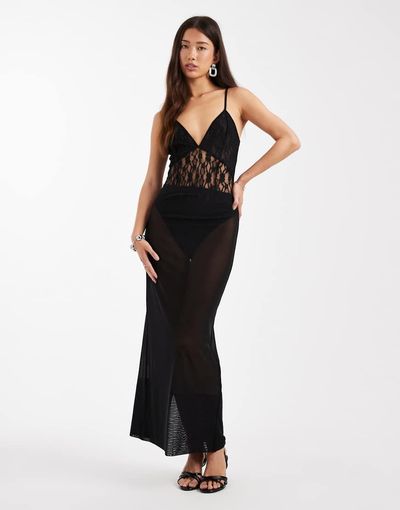 ASOS DESIGN ASOS DESIGN sheer max mesh column skirt with deep hem in black - part of a set