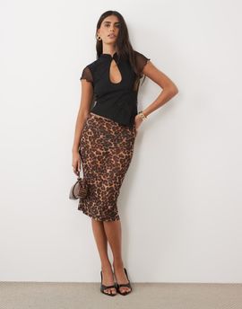 ASOS DESIGN ASOS DESIGN sheer mesh awkward midi skirt in animal print-MULTI