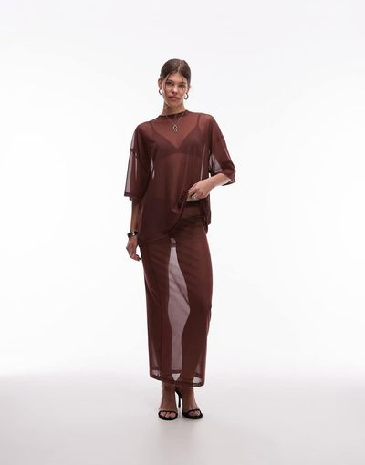 ASOS DESIGN ASOS DESIGN sheer mesh maxi skirt in brown
